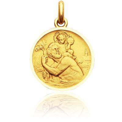 Saint Christopher 750/1000 Yellow Gold Medal, Diameter 15 mm to 22 mm - Becker
