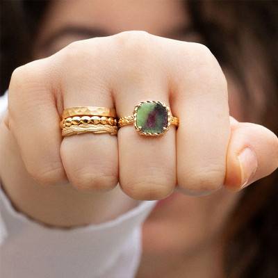 Ana et Cha Kiara 18K Yellow Gold-Plated Ruby Zoisite Ring - Ana & Cha