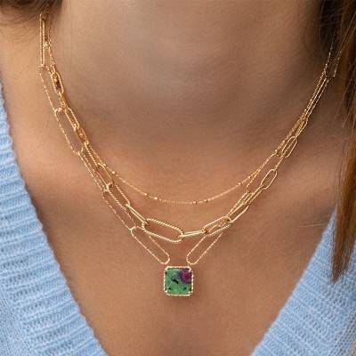 Yellow 18K Gold-Plated Ruby Zoisite Kiara Necklace, 45 cm Length - Ana & Cha