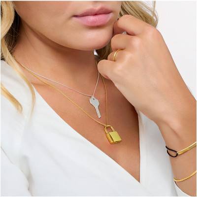 Gold-Plated Padlock Cable Chain Necklace, Length 40 to 45 cm - KE2130-413-39 - Thomas Sabo