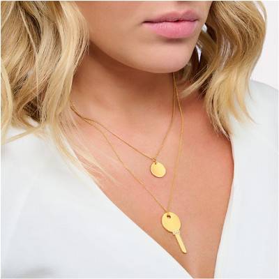 Gold-Plated Key Cable Chain Necklace, Length 40 to 45 cm - KE2131-414-14 - Thomas Sabo
