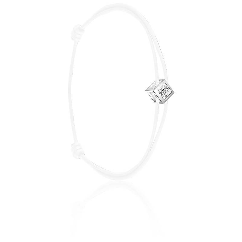 Cotton & 750/1000 White Gold Diamond Bracelet, Length 16 cm to 18 cm - Demetra