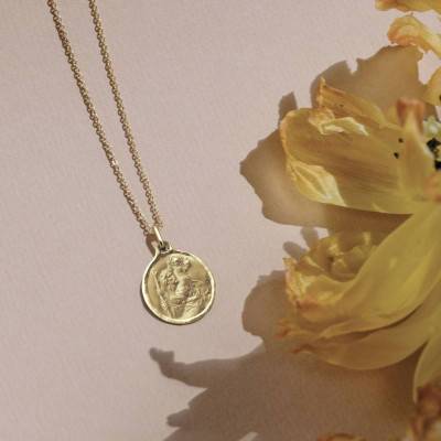Round 750/1000 Yellow Gold Saint Christopher Medal, Diameter 16 mm to 20 mm - Augis