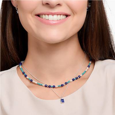 Collier pierres bleues et perles - KE2162-775-7, Longueur 40 à 45 cm - Thomas Sabo