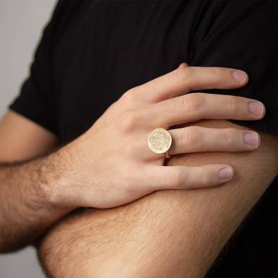 750/1000 Yellow Gold Marianne Coq 10 Francs Signet Ring - Imperium