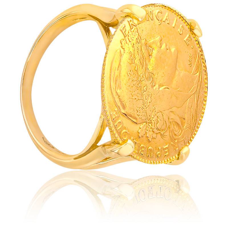 750/1000 Yellow Gold Marianne Coq 20F Coin Ring - Imperium