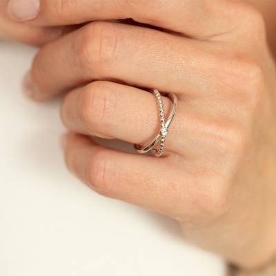Bague Indécise Croisée Argent et Diamant - La Garçonne Diamant
