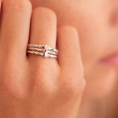 Bague Mini Addict Triple Argent et Diamant - La Garçonne Diamant