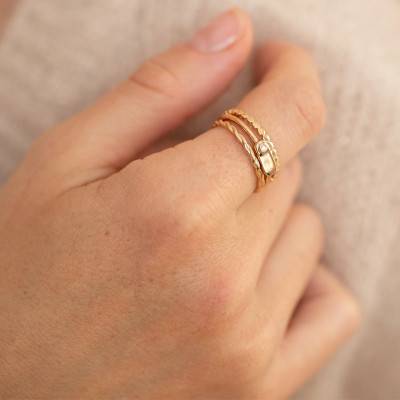 Yellow 18K Gold-Plated & Diamond "Mini Addict" Ring - La Garçonne Diamant