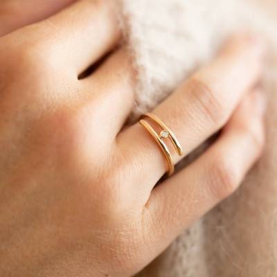 Yellow Gold-Plated & Diamond Harmonie Spirale Ring - La Garçonne Diamant