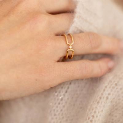 Yellow 18K Gold-Plated & Diamond "Harmonie" Ring - La Garçonne Diamant