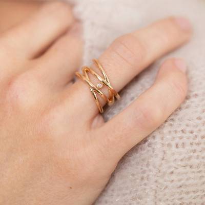 Yellow 18K Gold-Plated & Diamond "Harmonie Infinie" Ring - La Garçonne Diamant