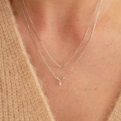 925 Silver & Diamond "Essentielle" Necklace, Length 42 cm to 45 cm - La Garçonne Diamant