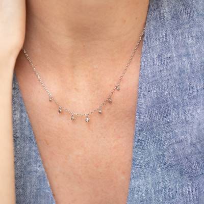 925 Silver & Diamond "Optimiste" Necklace, Length 40 cm to 45 cm - La Garçonne Diamant
