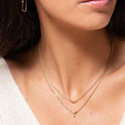 Collier Essentielle Plaqué Or et Diamant, Longueur 42 à 45 cm - La Garçonne Diamant