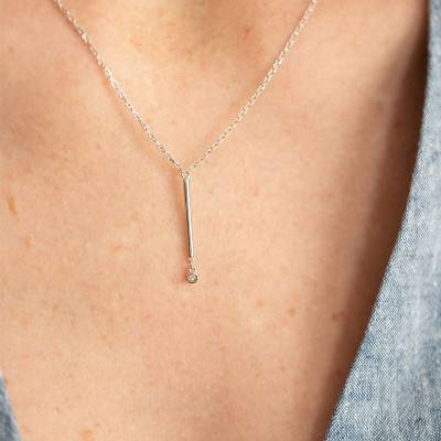 925 Silver & Diamond "Pure Essentielle" Necklace, Length 42 cm to 45 cm - La Garçonne Diamant