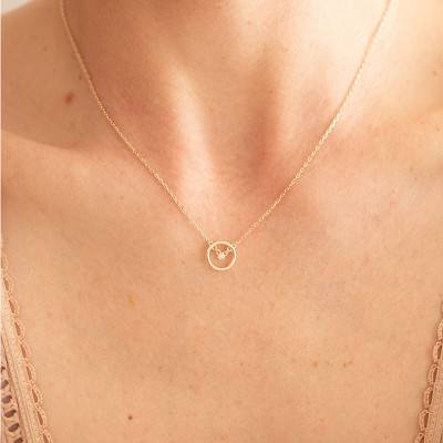 Yellow Gold-Plated Diamond Angélique Necklace, Length 42 cm to 45 cm - La Garçonne Diamant