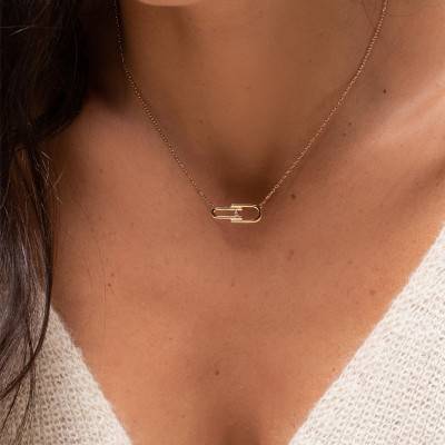 Yellow Gold-Plated Diamond Évidence Necklace, Length 42 cm to 45 cm - La Garçonne Diamant