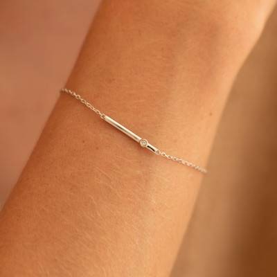 925 Silver & Diamond 0.015 ct "Funambule" Bracelet, Length 16 cm to 19 cm - La Garçonne Diamant