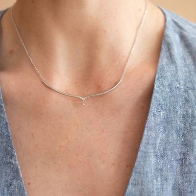 925 Silver & Diamond "Envolée" Necklace, Length 40 cm to 45 cm - La Garçonne Diamant