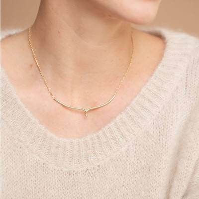 Yellow Gold-Plated Diamond Envolée Necklace, Length 40 cm to 45 cm - La Garçonne Diamant