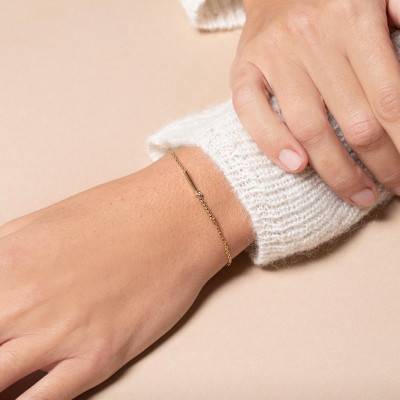 Yellow Gold-Plated & Diamond "Indécise" Bracelet 0.015 ct, Length 16 cm to 19 cm - La Garçonne Diamant