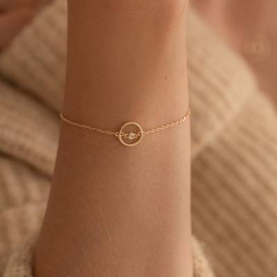 Yellow Gold-Plated & Diamond "Angélique" Bracelet 0.015 ct, Length 16 cm to 19 cm - La Garçonne Diamant