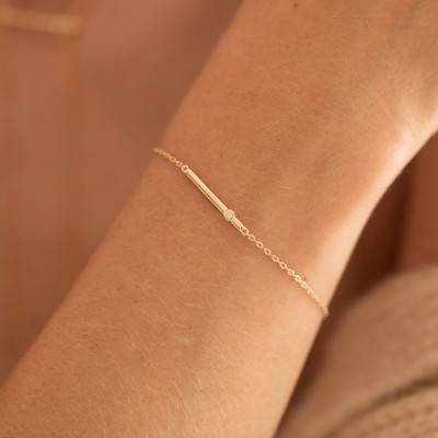 Yellow Gold-Plated & Diamond "Funambule" Bracelet 0.015 ct, Length 16 cm to 19 cm - La Garçonne Diamant