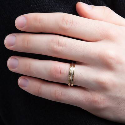 Stacked 750/1000 3-Gold Wedding Ring Delfi, 5 mm Width - Ponce
