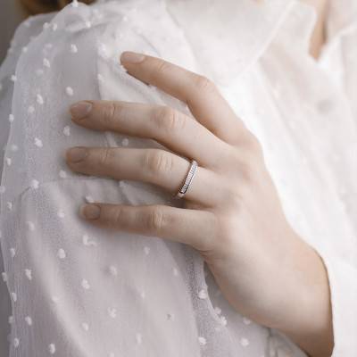Alliance Ruban Confort Donna en Platine 950 & Demi-Rail de Diamants 0,43 ct, Largeur 3,3 mm - Alliantine