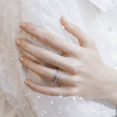 Bague de Fiançailles Accompagnée Bonheur en Or Blanc 750 & Diamants - Alliantine