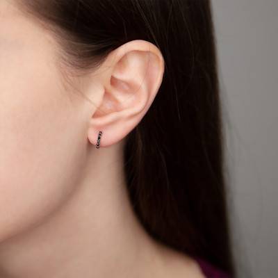 Rose Gold 750 & Black Diamond Huggie Earrings, 10 mm Diameter - Verifine