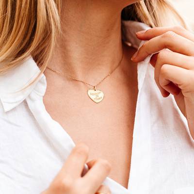 Yellow Gold Engraved Heart Pendant Mom I Love You - Emanessence
