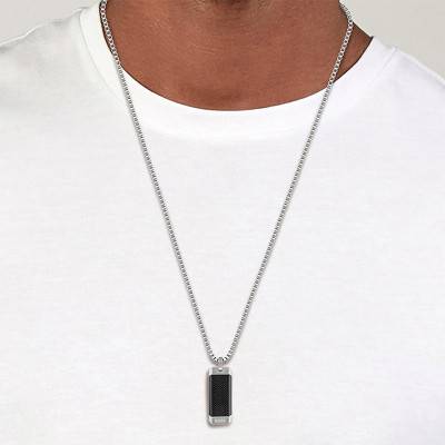 Collier Plaque Noire Acier, Longueur 61 cm - Boss