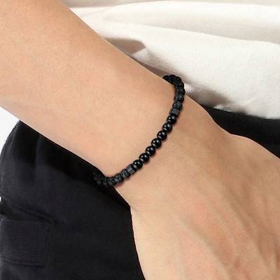 Bracelet Pierre de Lave Noire, Longueur 19 cm, Largeur 8 mm - Boss