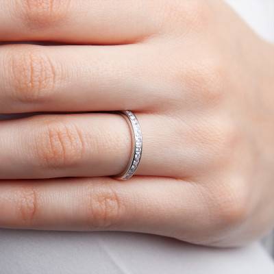 Alliance Ruban Confort Helena en Or Blanc 750 & Demi-Rail de Diamants 0,48 ct, Largeur 2,80 mm - Alliantine