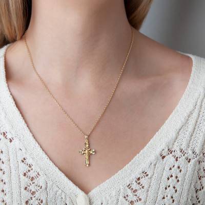 750/1000 Yellow Gold Filigree Christ Cross, 28mm Width - Lumiosa