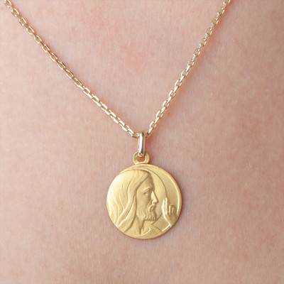 750/1000 Yellow Gold Blessing Christ Medal, 18mm Diameter - Emanessence