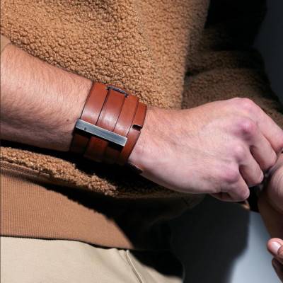 Bracelet de force SPARTIATE fauve et acier brossé, 15 à 18,5 cm - Ursul
