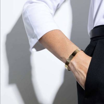 Saturne 9 925 Silver Vermeil Bangle, Length 14.5 cm to 16.5 cm, Width 9 mm - Ursul
