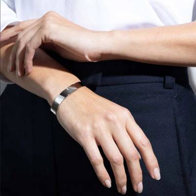 925 Palladium-Plated Silver Saturne 9 Bangle, Length 15.5 cm to 16.5 cm, Width 9 mm - Ursul