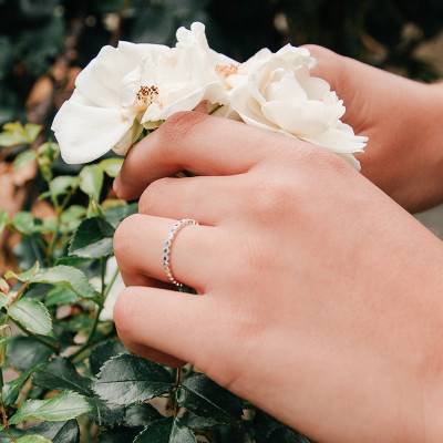 "750/1000 Palladium-Plated White Gold Diamond & Sapphire Pearl Wedding Ring" - Alliantine