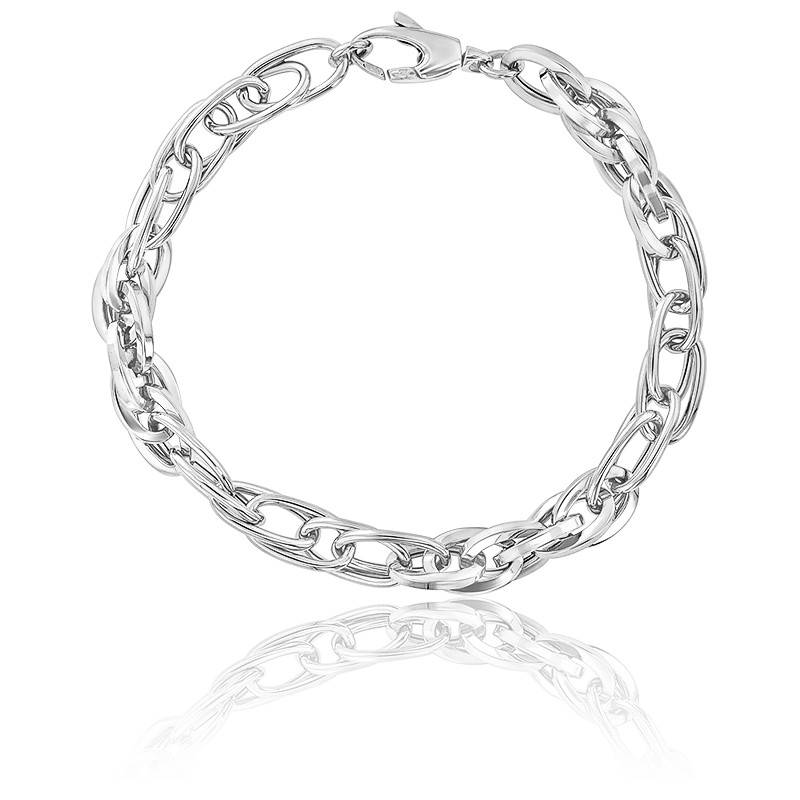 Bracelet Maille For at Double Or Blanc 750 Longueur 18 cm Ocarat