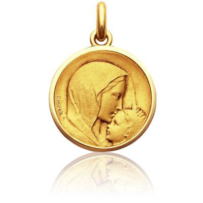 750 Yellow Gold Virgin Mary and Child The Kiss Medal, 15 mm to 22 mm Diameter - Becker