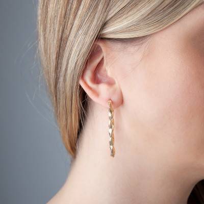 375/1000 Yellow Gold Oval Twisted Hoop Earrings - Emanessence