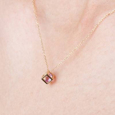 Collier cube Or Rose 750 et saphir rose 0,40 ct, Longueur 40 à 42 cm - Demetra
