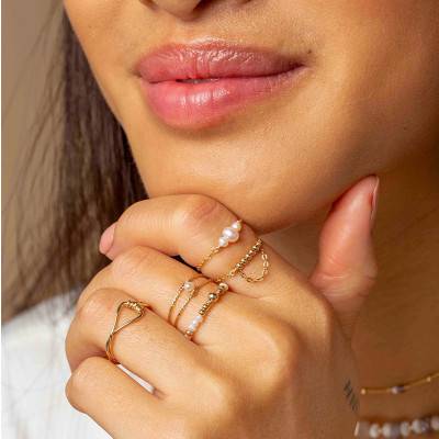 Bague Dorée Double Éclat avec Perle de culture - Taille 60 - Yay Paris