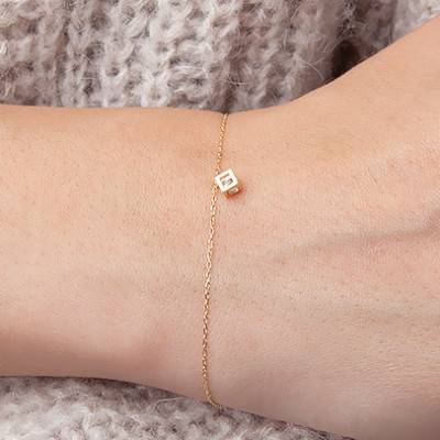 Bracelet cube Or Jaune 750 et diamant 0,10 ct, Longueur 16 cm à 18 cm - Demetra