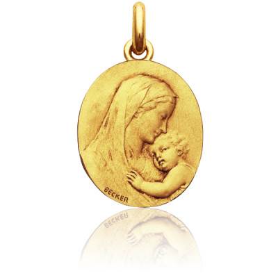 Médaille Vierge Maternité Ovale Or Jaune 750, Diamètre 18 mm à 25 mm - Becker