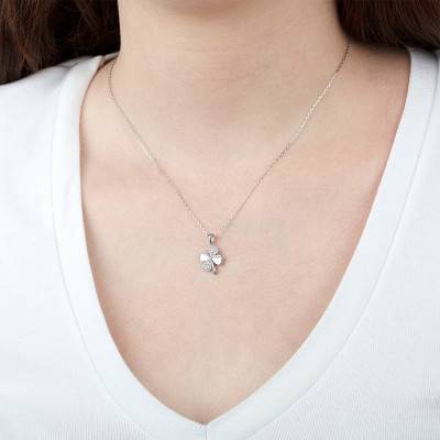 925 Silver Four-Leaf Clover Lotus Silver Necklace, Length 42 cm to 43 cm - LP3108-1/1 - Lotus